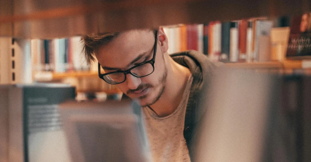 student inside library